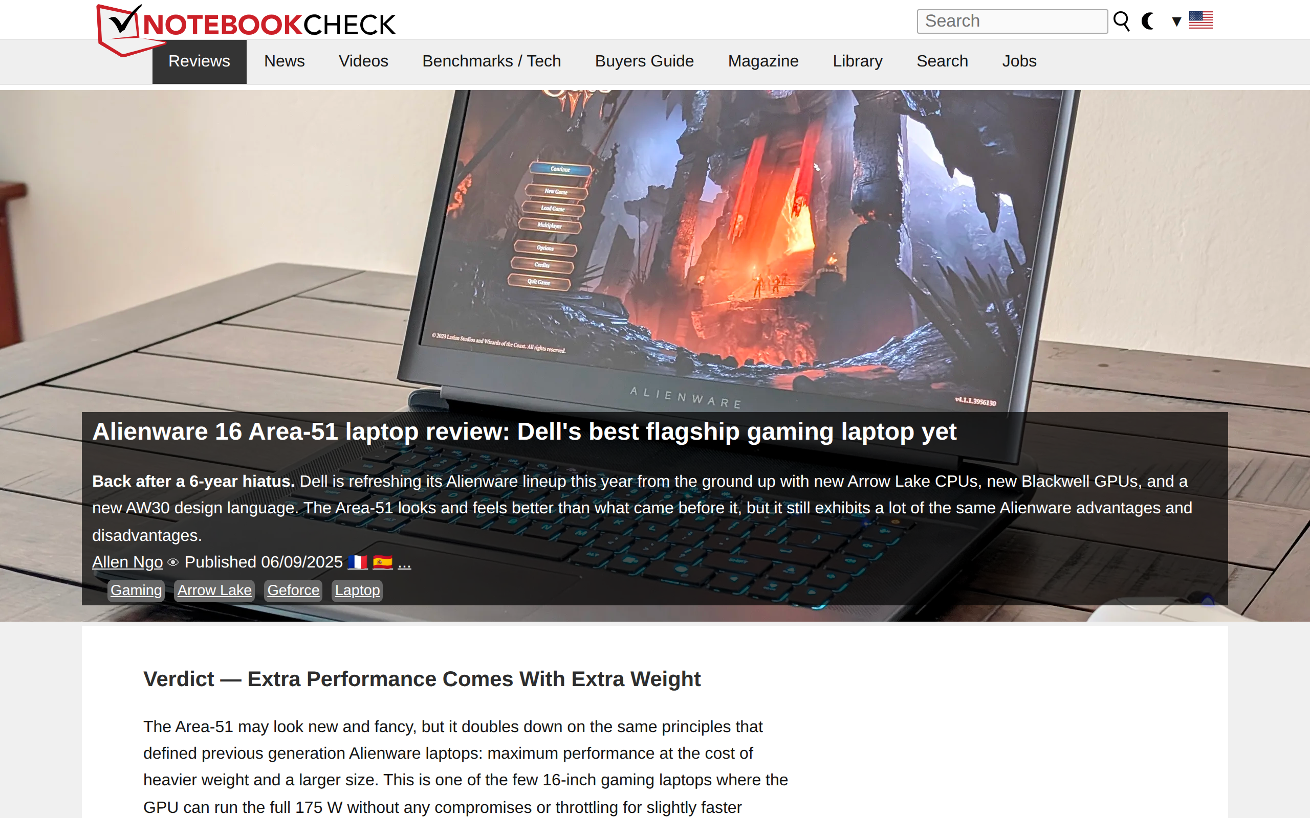 Notebookcheck's review of the Alienware 16 Area-51, subtitled Back after a 6-year hiatus