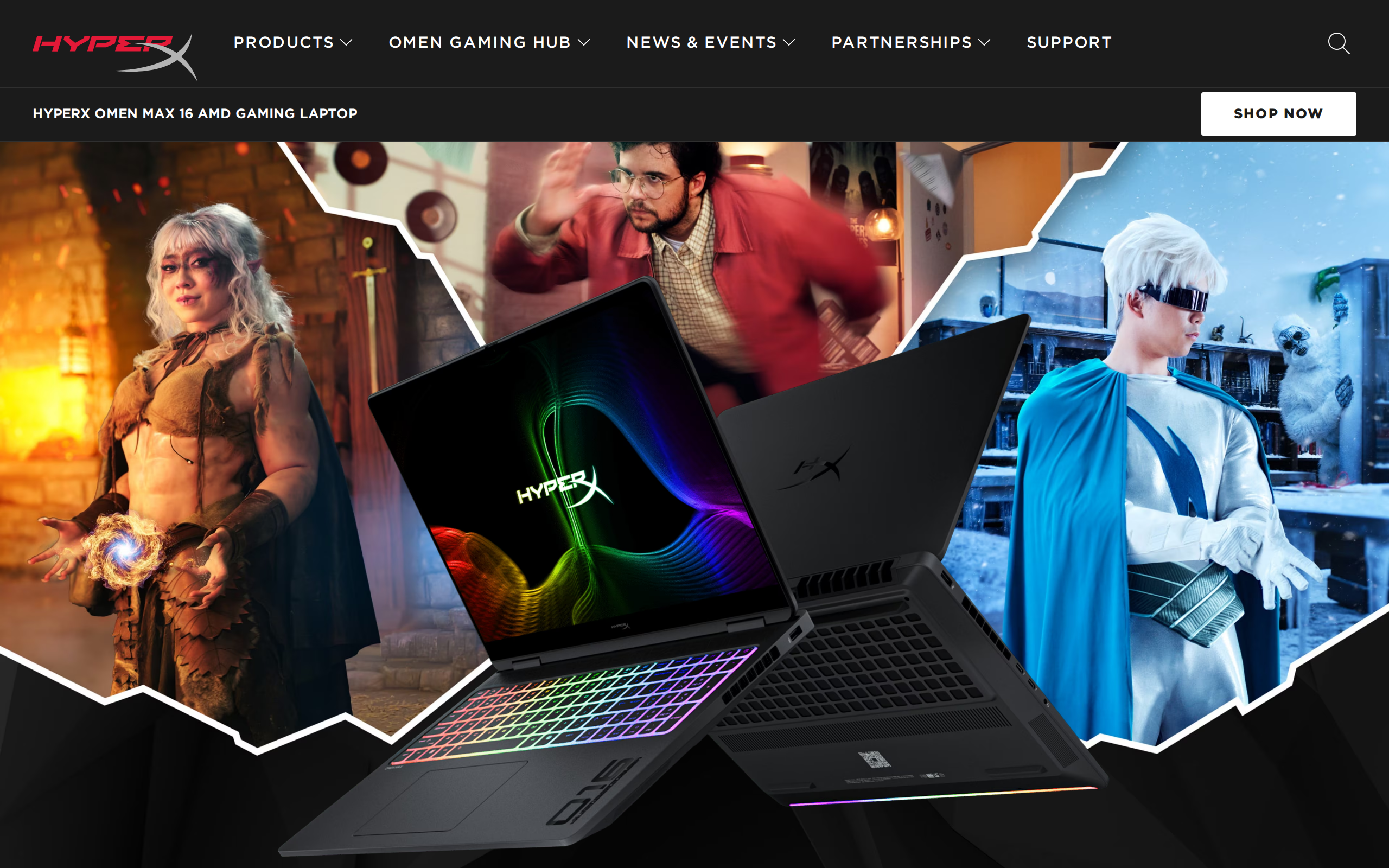 HP product page for the HyperX OMEN MAX 16 AMD gaming laptop with images of the AMD and Intel versions