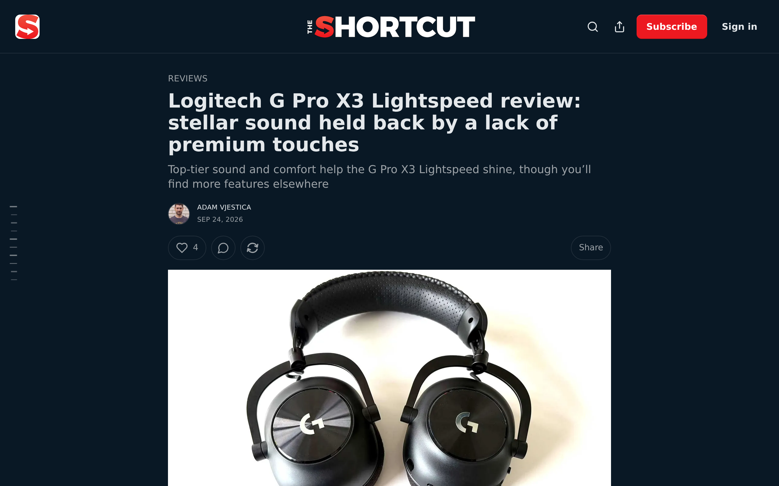 The Shortcut's review of the Logitech G Pro X3 Lightspeed, headlined stellar sound held back by a lack of premium touches