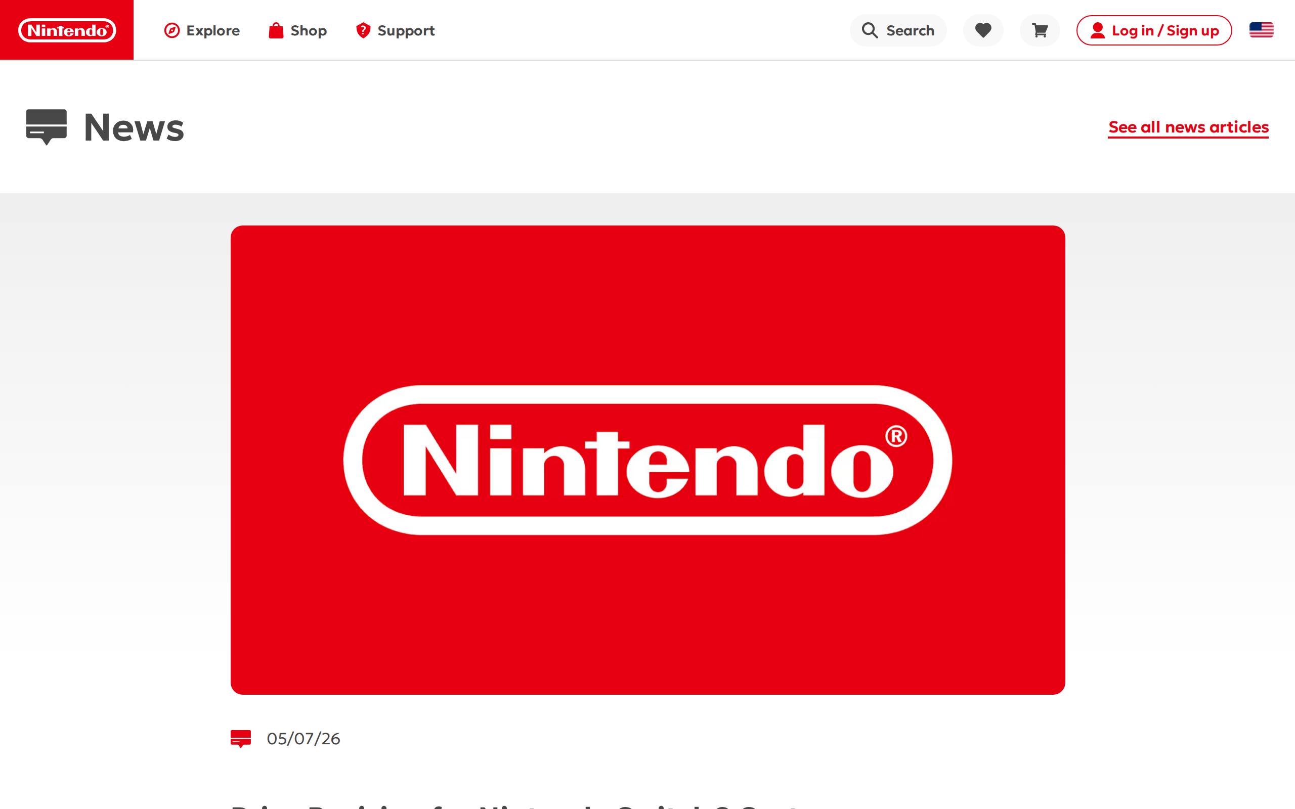 Nintendo's news post titled Price Revision for Nintendo Switch 2 System