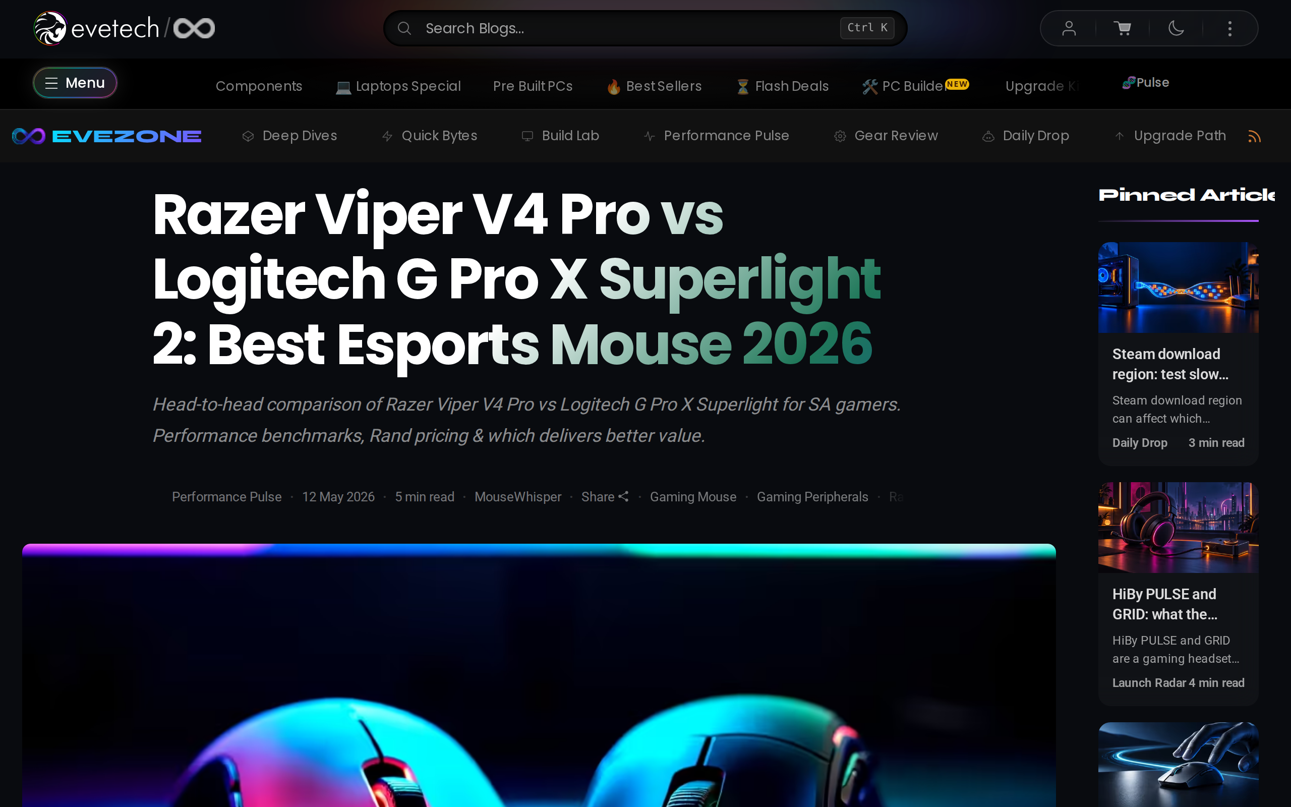 EveZone's Razer Viper V4 Pro versus Logitech G Pro X Superlight 2 head-to-head page