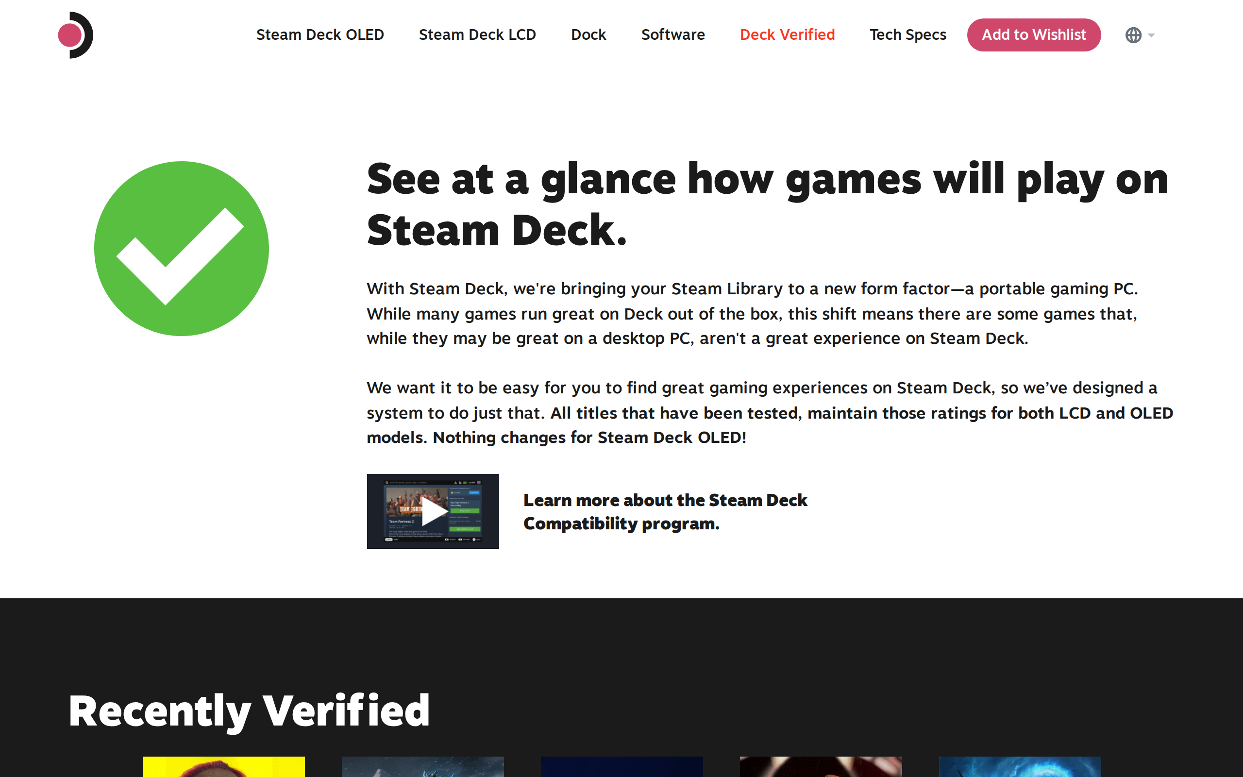 Deck Verified page on steamdeck.com
