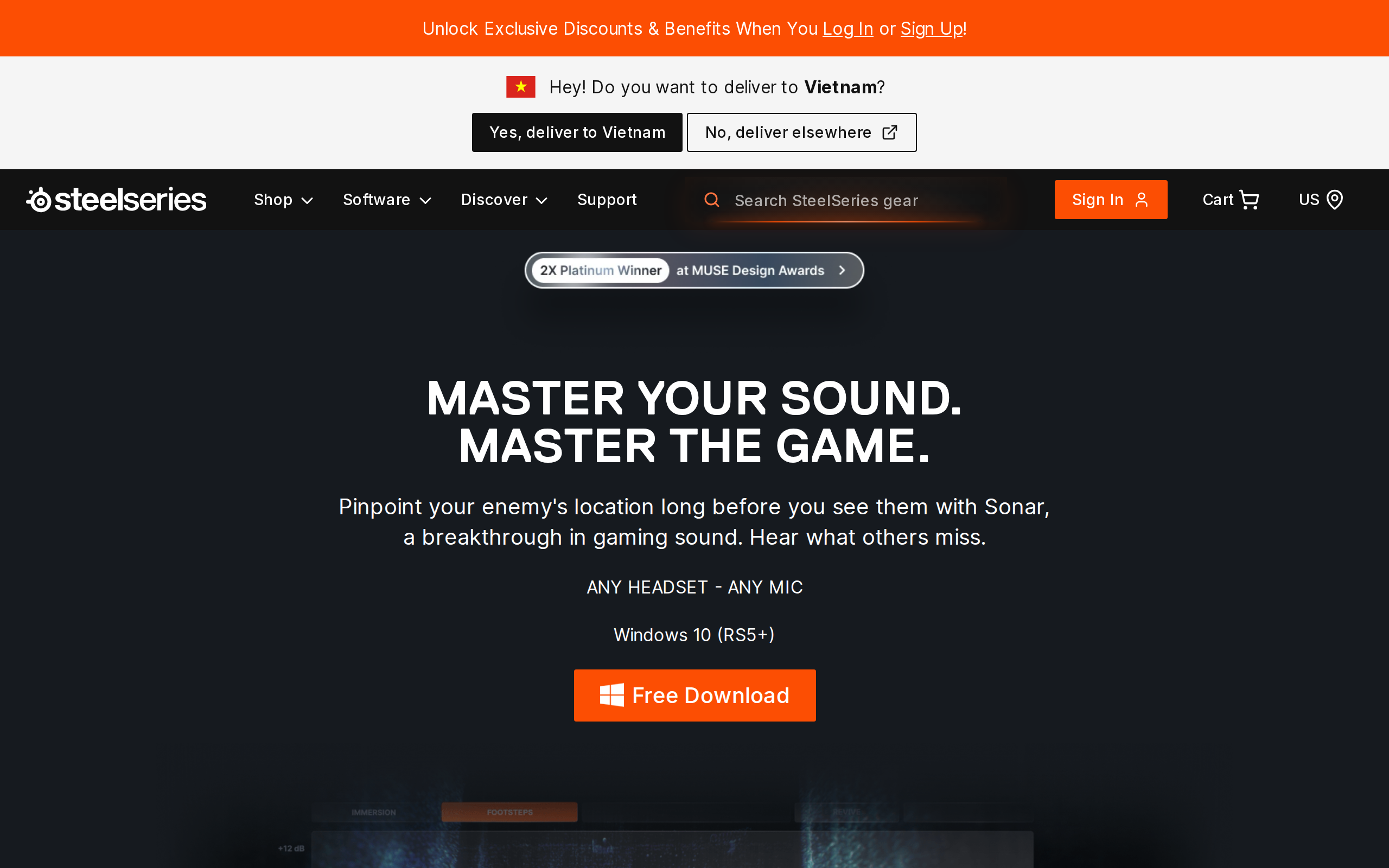 SteelSeries Sonar page headed Master your sound, master the game
