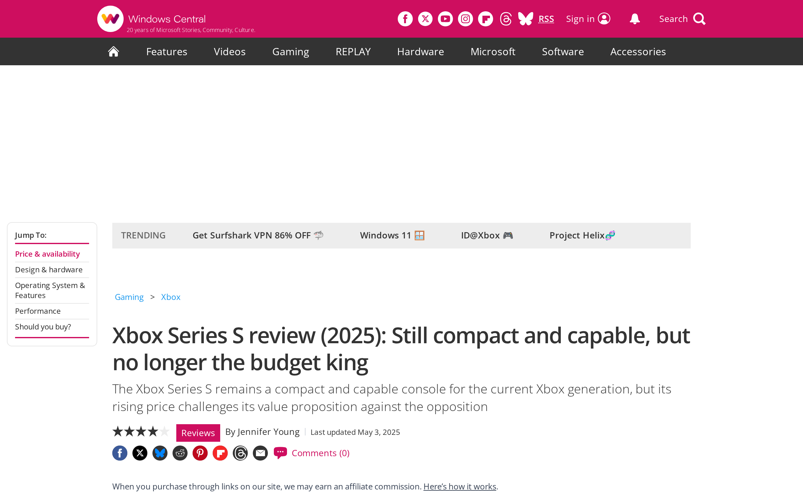 Windows Central's Xbox Series S review headlined as still compact and capable, but no longer the budget